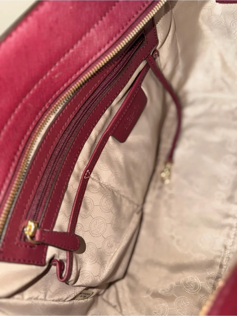 Michael Kors Wine Saffiano Leather Satchel with Scarf Accent